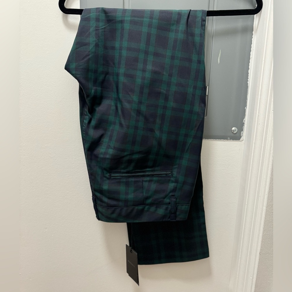 Bonobos Tailored Golf Pants in Green/Blue Plaid - Men’s (35/32)